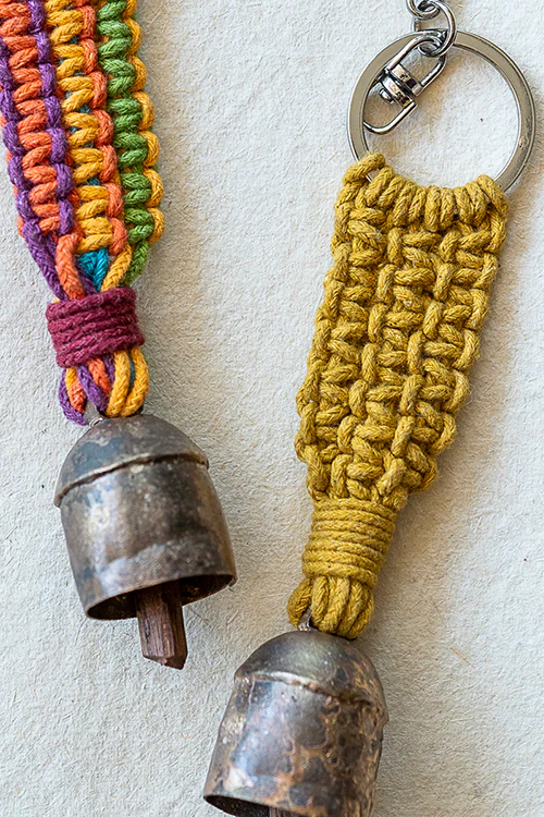 108Knots Aria Striped Keyrings Rainbow & Mustard Yellow-(Set Of 2)