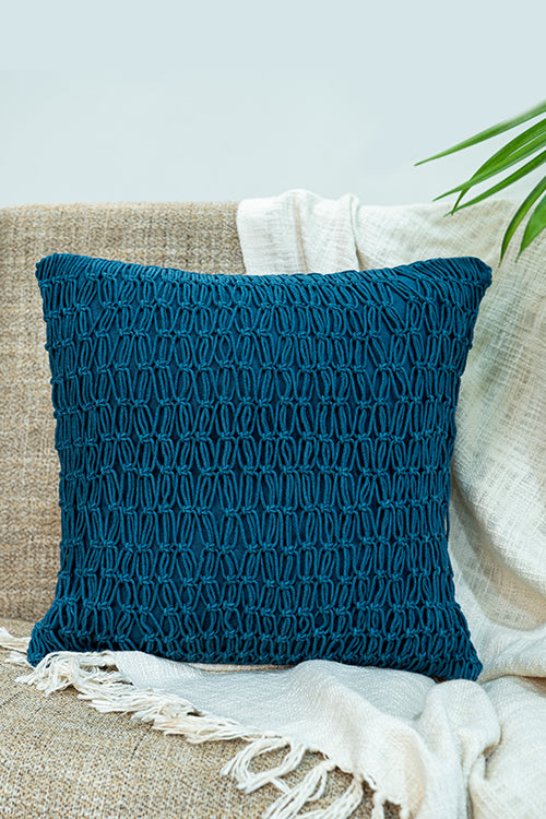 108Knots Criss Cross Dense Hand-Knotted Cushion Cover (Single Pc)-Indigo Blue