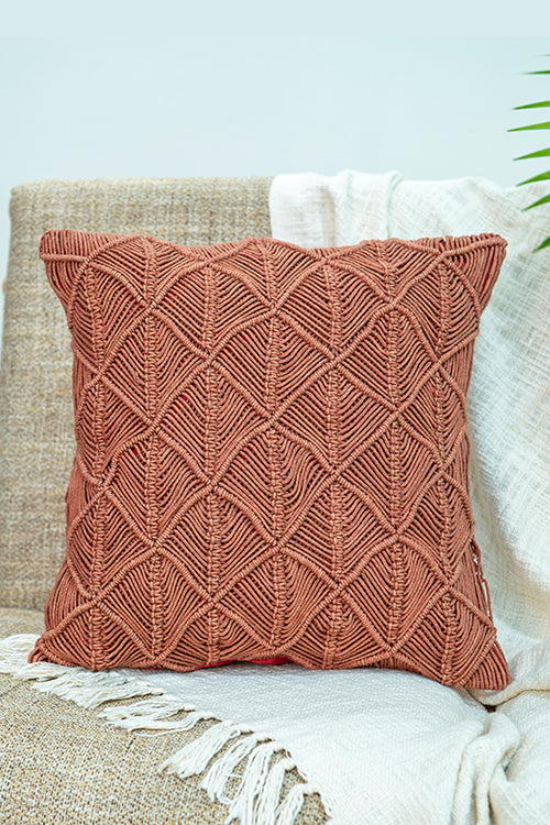 108Knots Cross Knot Hand-Knotted Cushion Cover (Single Pc)-Dusty Pink
