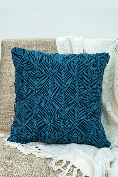 108Knots Cross Knot Hand-Knotted Cushion Cover (Single Pc)-Indigo Blue