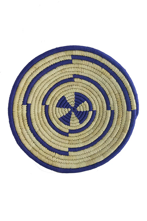 Whe 12' Natural and Blue Spiral Handmade Wall Decor of Sabai Grass
