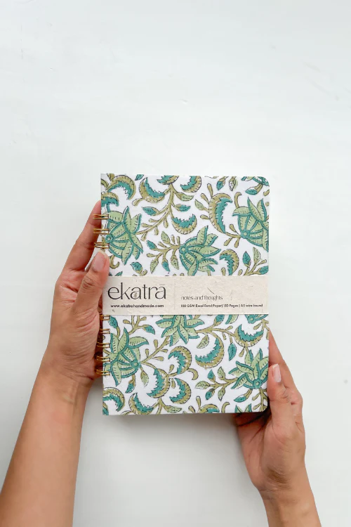 A5 Wire Bound Ruled Journal By Ekatra - Green Floral ( Set Of 2 ) - Image 3