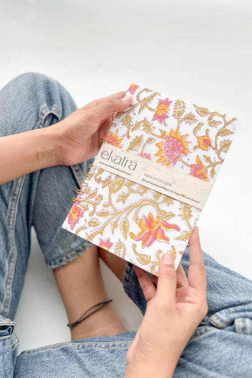 A5 Wire Bound Ruled Journal By Ekatra - Pink Floral ( Set Of 2 )