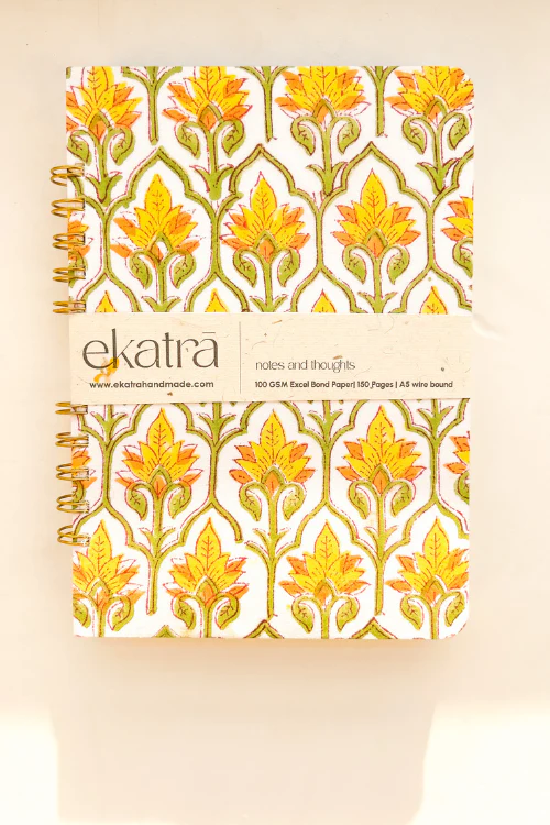 A5 Wire Bound Ruled Journal By Ekatra - Yellow Floral ( Set Of 2 ) - Image 3