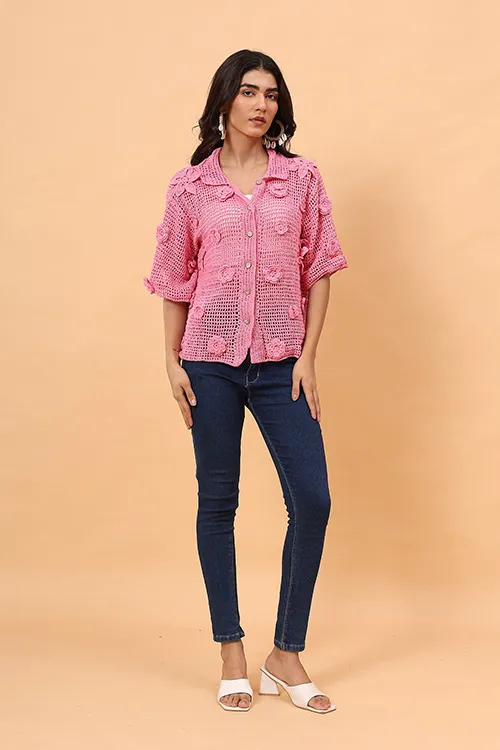 Ajoobaa "Airy"  Crochet Shirt - Pink - Image 3