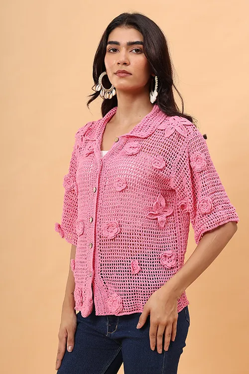 Ajoobaa "Airy"  Crochet Shirt - Pink - Image 6