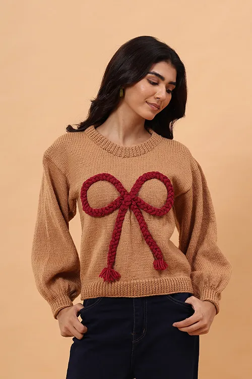 Ajoobaa "Big Bow" Merino Pullover - Beige
