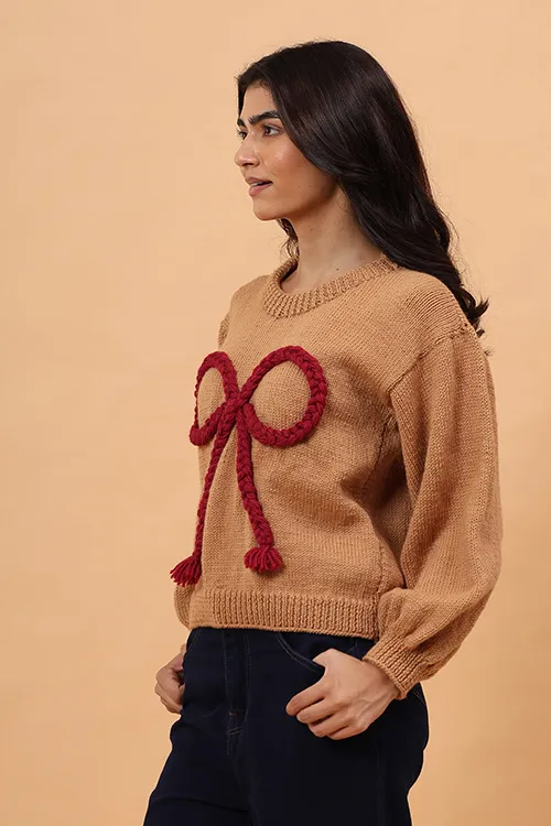Ajoobaa "Big Bow" Merino Pullover - Beige - Image 3