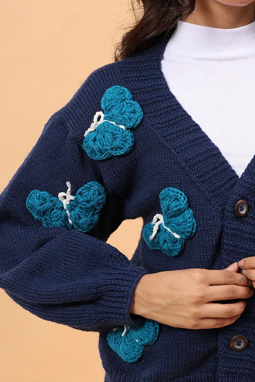 Ajoobaa "Butterfly" Handknitted Merino Sweater - Blue - Image 2