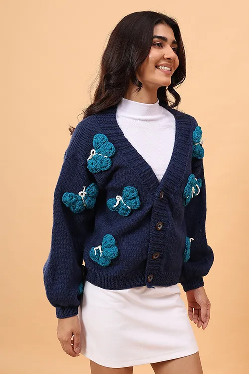 Ajoobaa "Butterfly" Handknitted Merino Sweater - Blue - Image 3