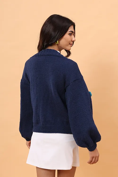 Ajoobaa "Butterfly" Handknitted Merino Sweater - Blue - Image 4