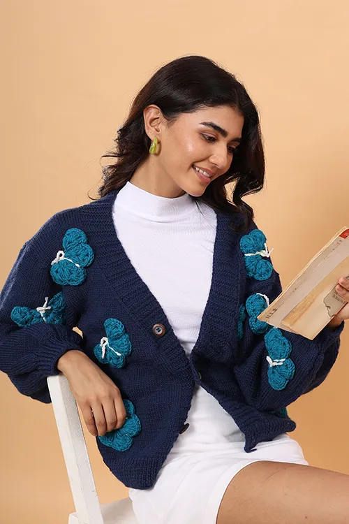 Ajoobaa "Butterfly" Handknitted Merino Sweater - Blue - Image 5