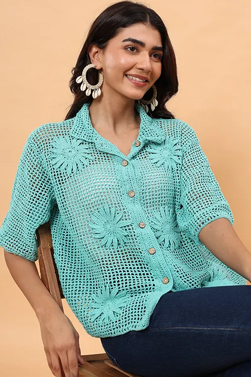Ajoobaa "Cabana" Crochet Shirt - Green - Image 3