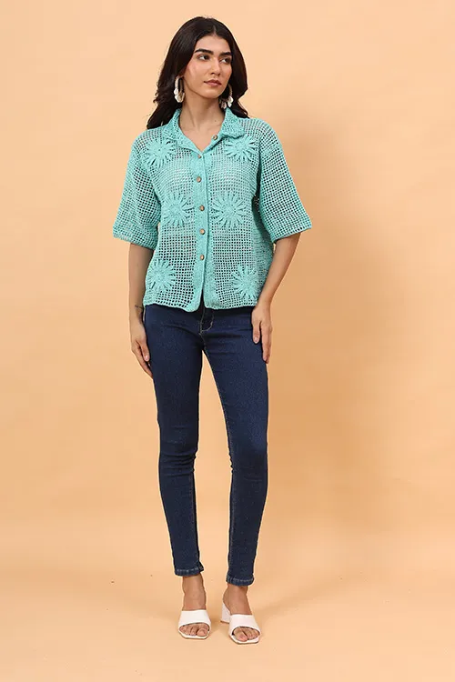 Ajoobaa "Cabana" Crochet Shirt - Green - Image 4