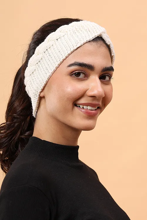 Ajoobaa "Cable Knit" Handknitted Headband - Offwhite - Image 3