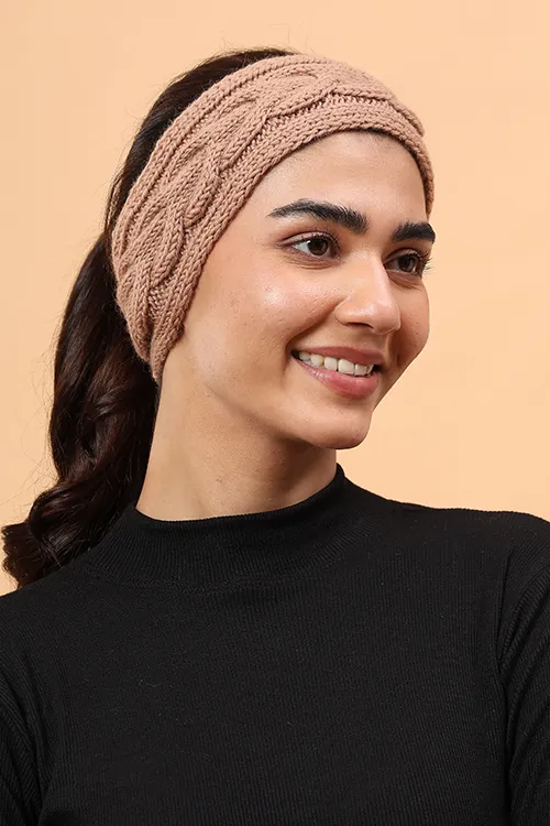 Ajoobaa "Cable Knit" Handknitted Merino Headband - Beige - Image 2