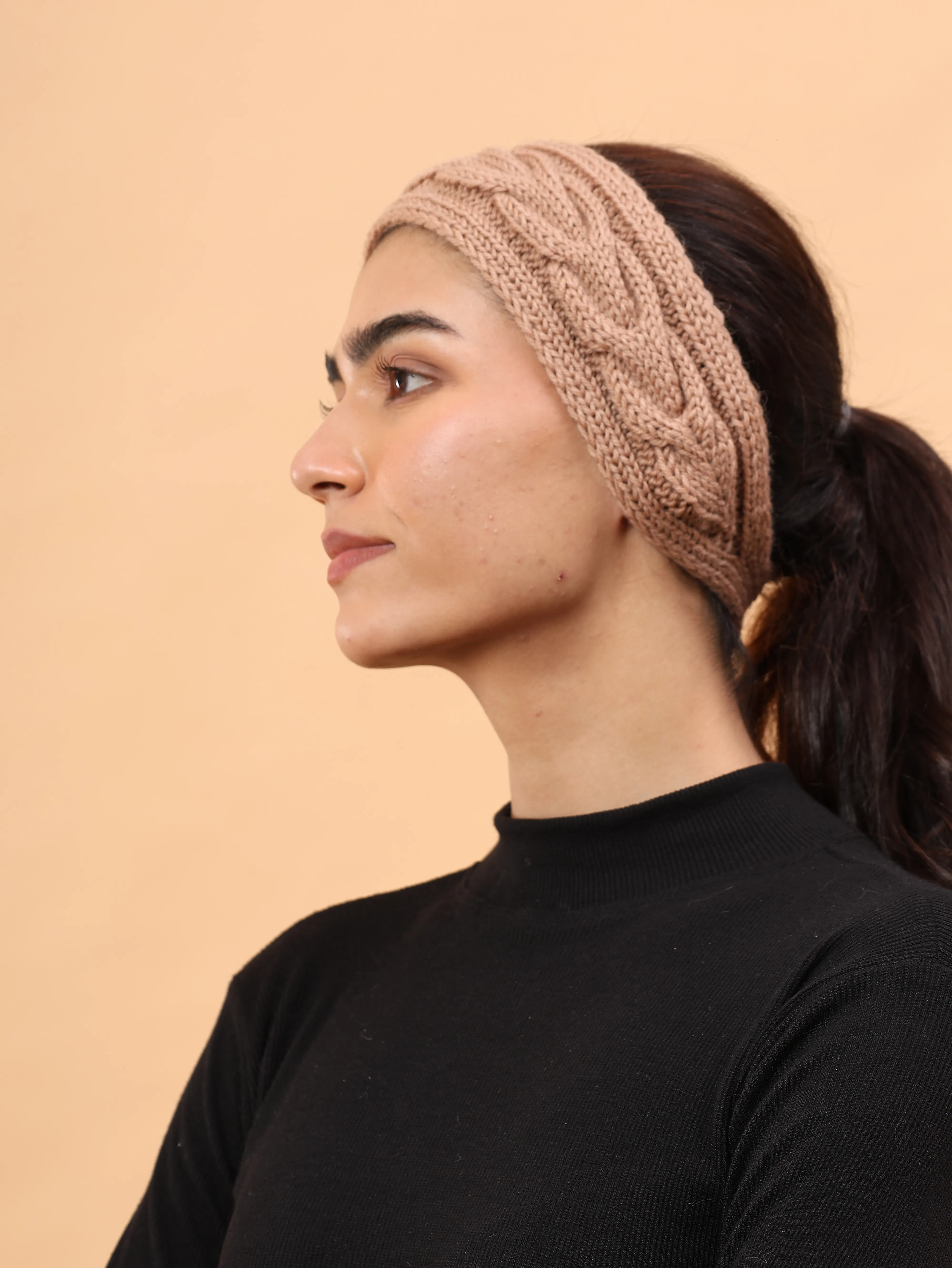 Ajoobaa "Cable Knit" Handknitted Merino Headband - Beige - Image 3