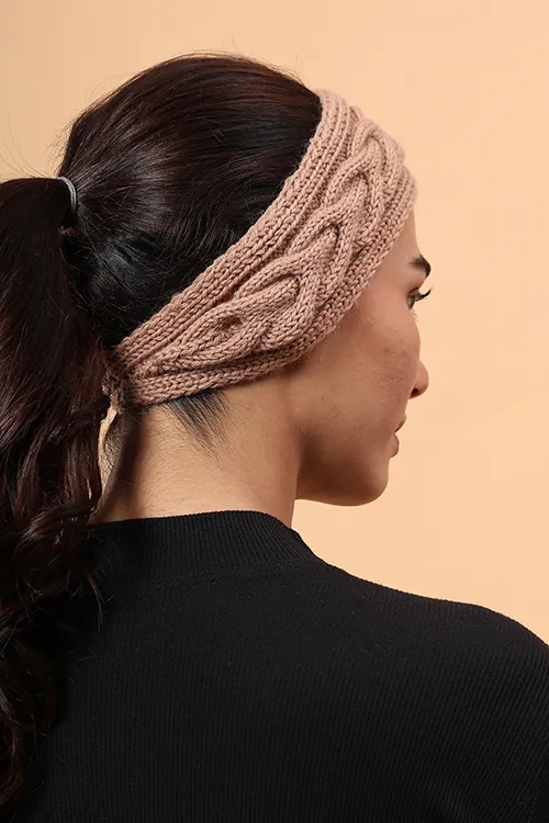 Ajoobaa "Cable Knit" Handknitted Merino Headband - Beige - Image 4