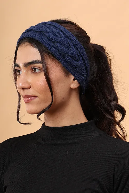 Ajoobaa "Cable Knit" Handknitted Merino Headband - Blue - Image 2