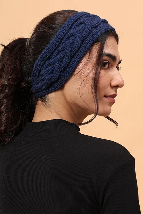 Ajoobaa "Cable Knit" Handknitted Merino Headband - Blue - Image 3
