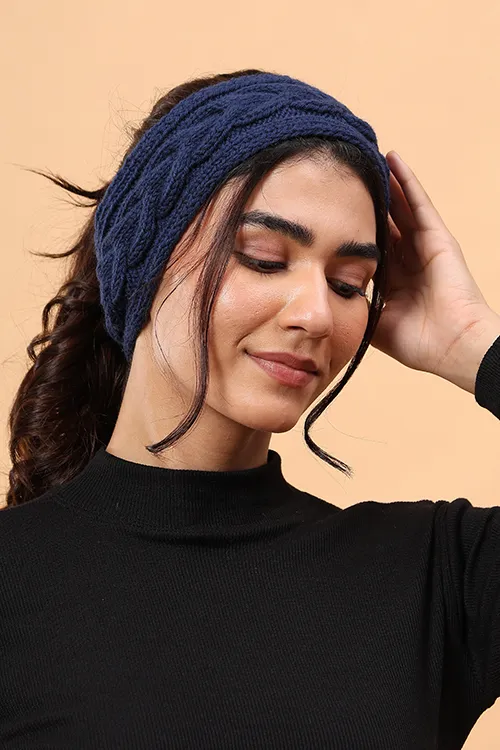 Ajoobaa "Cable Knit" Handknitted Merino Headband - Blue - Image 4