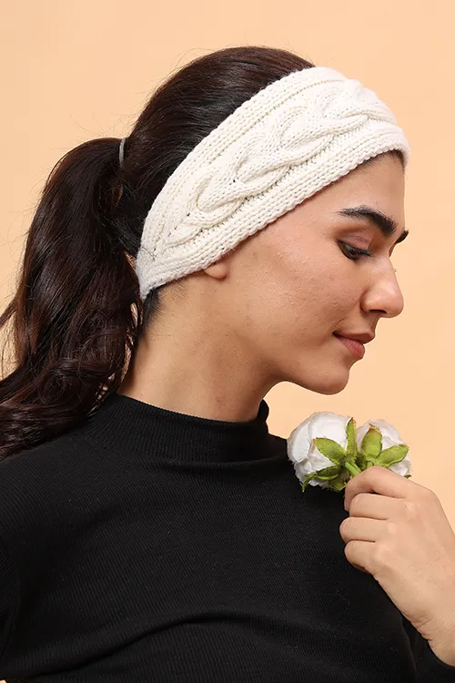 Ajoobaa "Cable Knit" Handknitted Merino Headband - Cream - Image 2