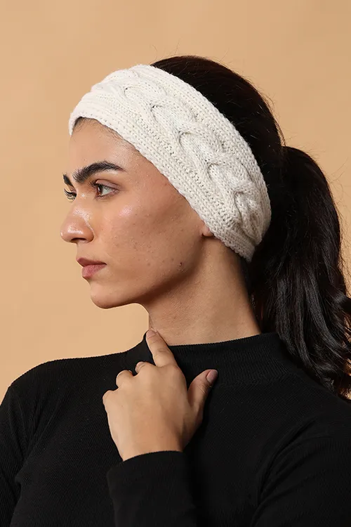 Ajoobaa "Cable Knit" Handknitted Merino Headband - Cream - Image 3