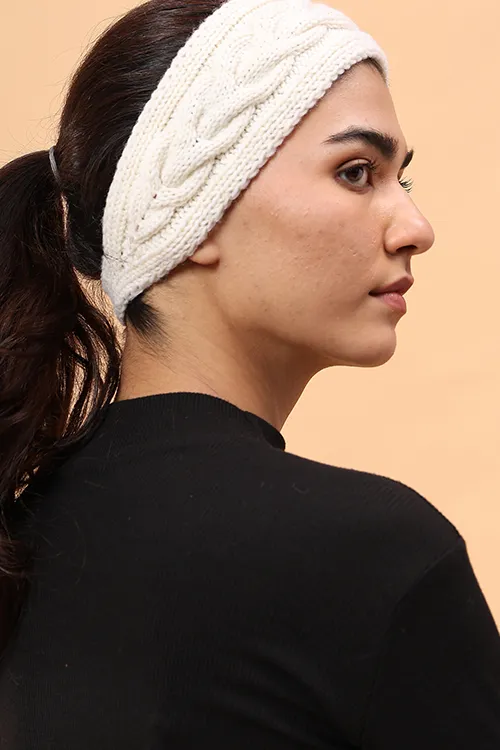 Ajoobaa "Cable Knit" Handknitted Merino Headband - Cream - Image 4
