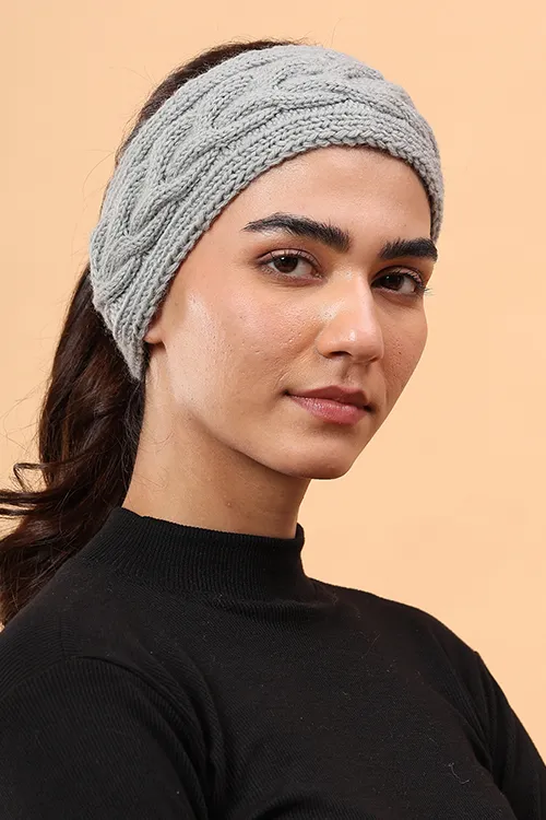 Ajoobaa "Cable Knit" Handknitted Merino Headband - Grey - Image 3