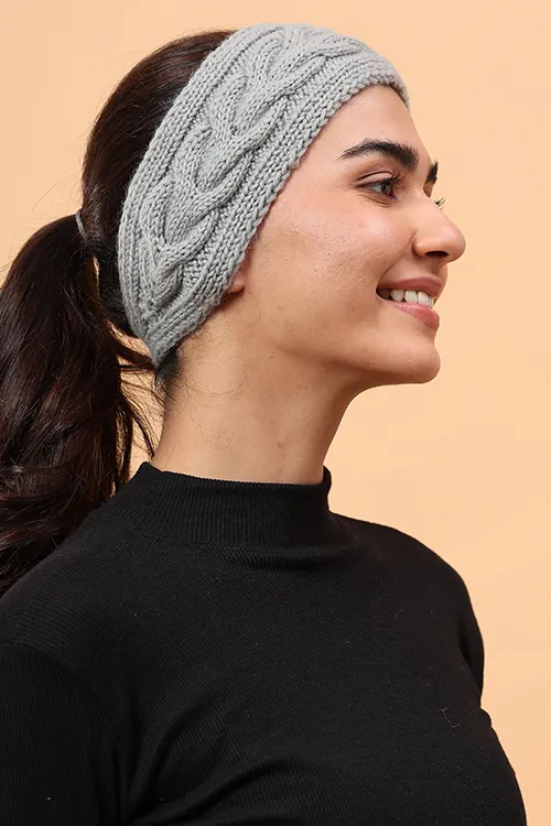 Ajoobaa "Cable Knit" Handknitted Merino Headband - Grey - Image 4