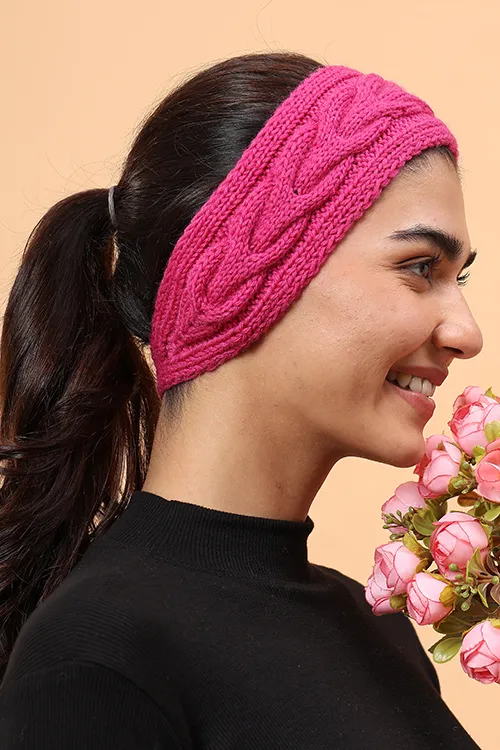 Ajoobaa "Cable Knit" Handknitted Merino Headband - Magenta - Image 3