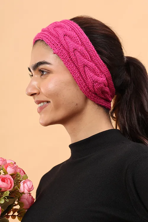 Ajoobaa "Cable Knit" Handknitted Merino Headband - Magenta - Image 4