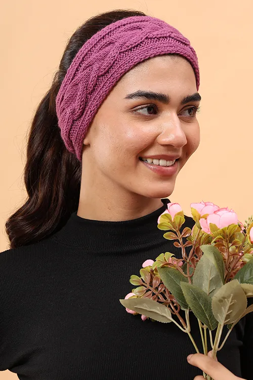 Ajoobaa "Cable Knit" Handknitted Merino Headband - Purple - Image 2