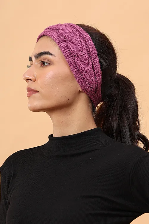 Ajoobaa "Cable Knit" Handknitted Merino Headband - Purple - Image 3