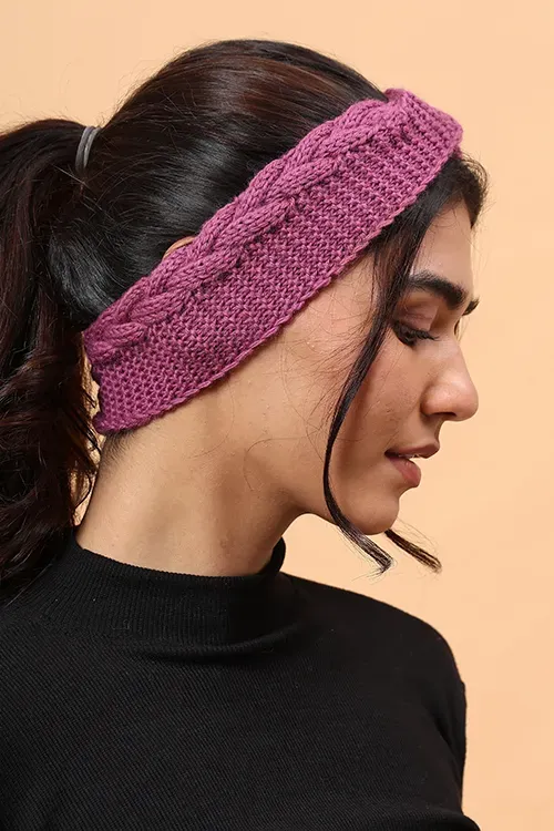 Ajoobaa "Cable Knit" Handknitted Merino Headband - Purple - Image 4
