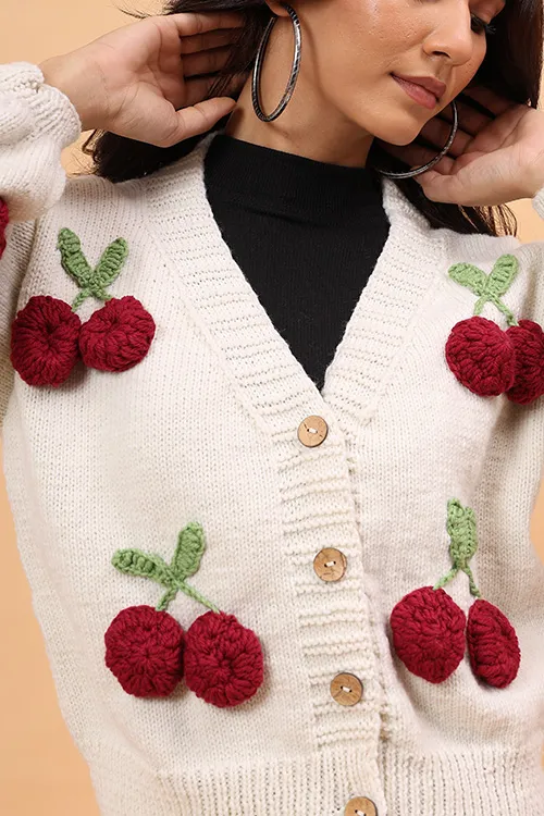 Ajoobaa "Cherry" Handknitted Merino Sweater - Offwhite - Image 2