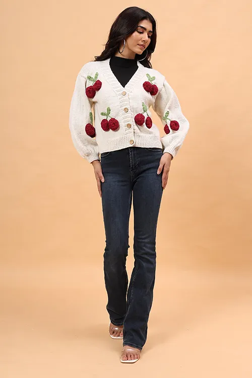 Ajoobaa "Cherry" Handknitted Merino Sweater - Offwhite - Image 4