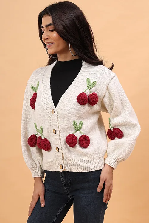 Ajoobaa "Cherry" Handknitted Merino Sweater - Offwhite - Image 5
