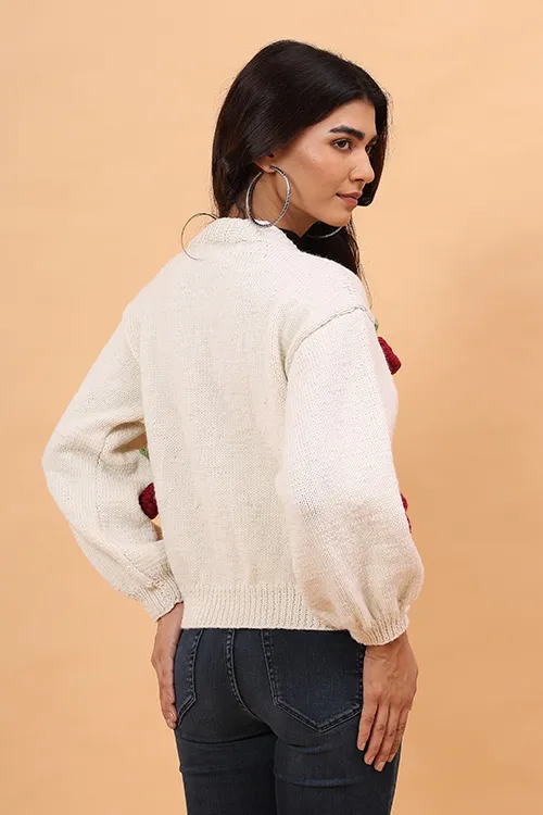 Ajoobaa "Cherry" Handknitted Merino Sweater - Offwhite - Image 6