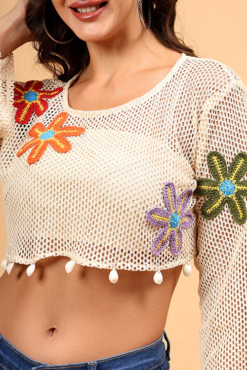 Ajoobaa "Crochet" Floral Coverup Beachwear Top - Image 2
