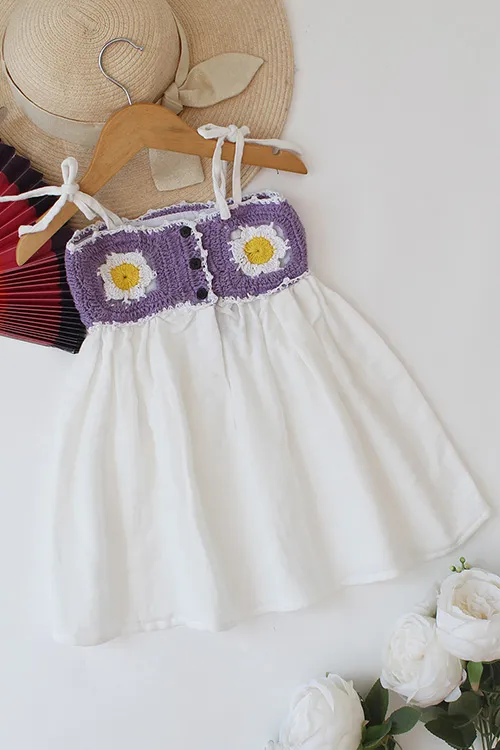 Ajoobaa Crochet "Floral" Frock - White - Image 3
