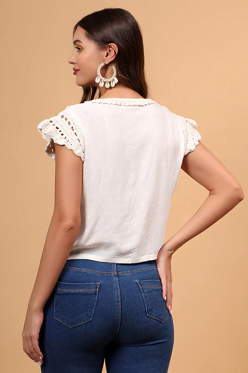 Ajoobaa Crochet "Frill" Sleeve Cotton Top - Image 4