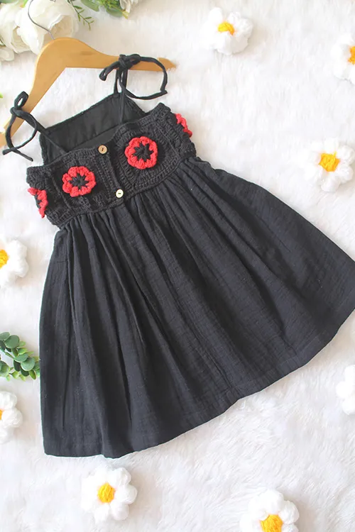 Ajoobaa Crochet "Rose" Frock - Black - Image 3