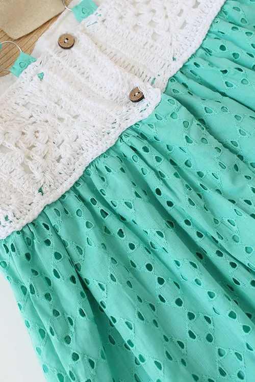 Ajoobaa "Crochet" Summer Schiffli Frock - Green - Image 2