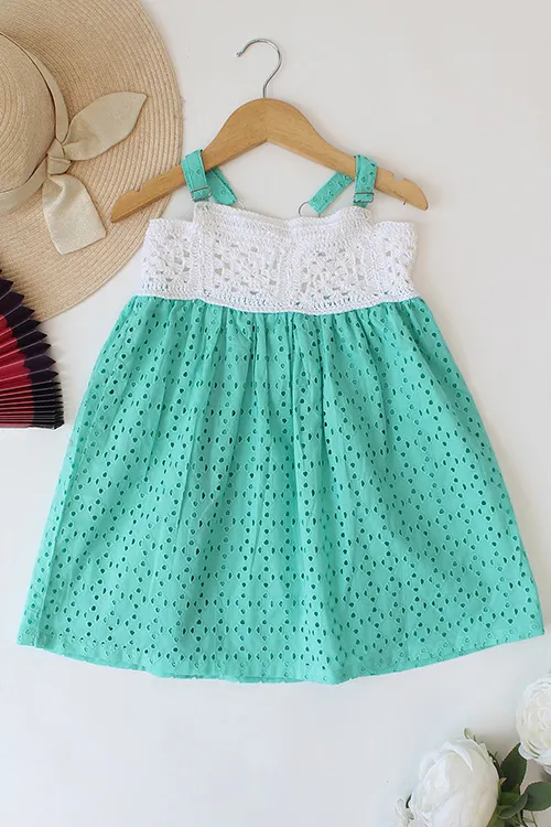 Ajoobaa "Crochet" Summer Schiffli Frock - Green - Image 4
