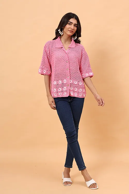 Ajoobaa "Daisy" Crochet Shirt - Pink - Image 3