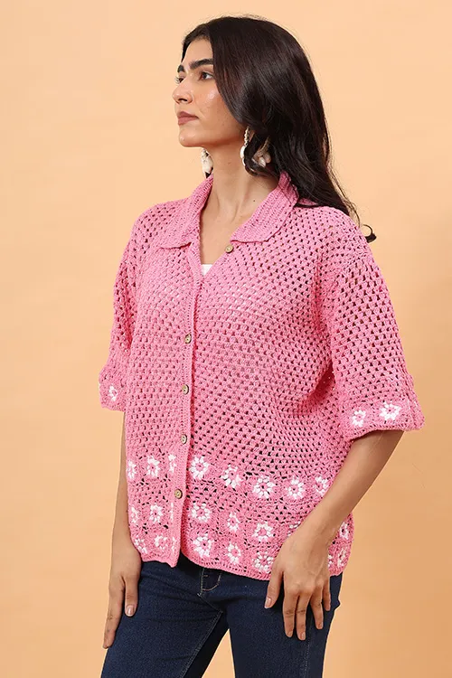 Ajoobaa "Daisy" Crochet Shirt - Pink - Image 5