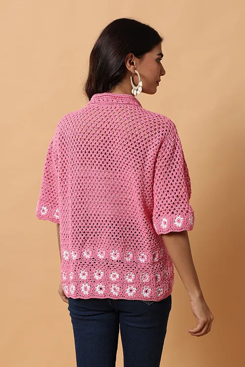 Ajoobaa "Daisy" Crochet Shirt - Pink - Image 6