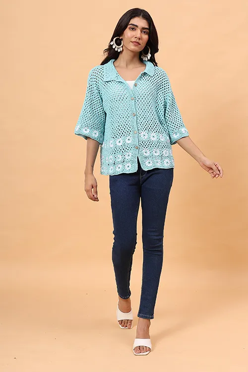 Ajoobaa "Daisy" Crochet Shirt - Sky Blue - Image 2