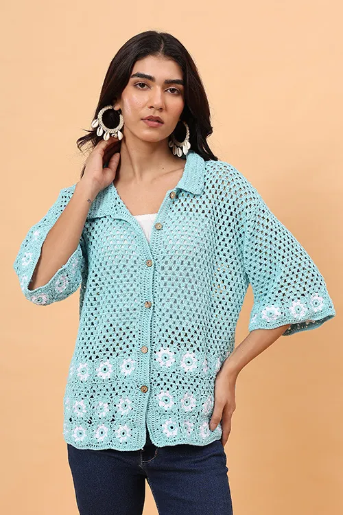 Ajoobaa "Daisy" Crochet Shirt - Sky Blue - Image 4